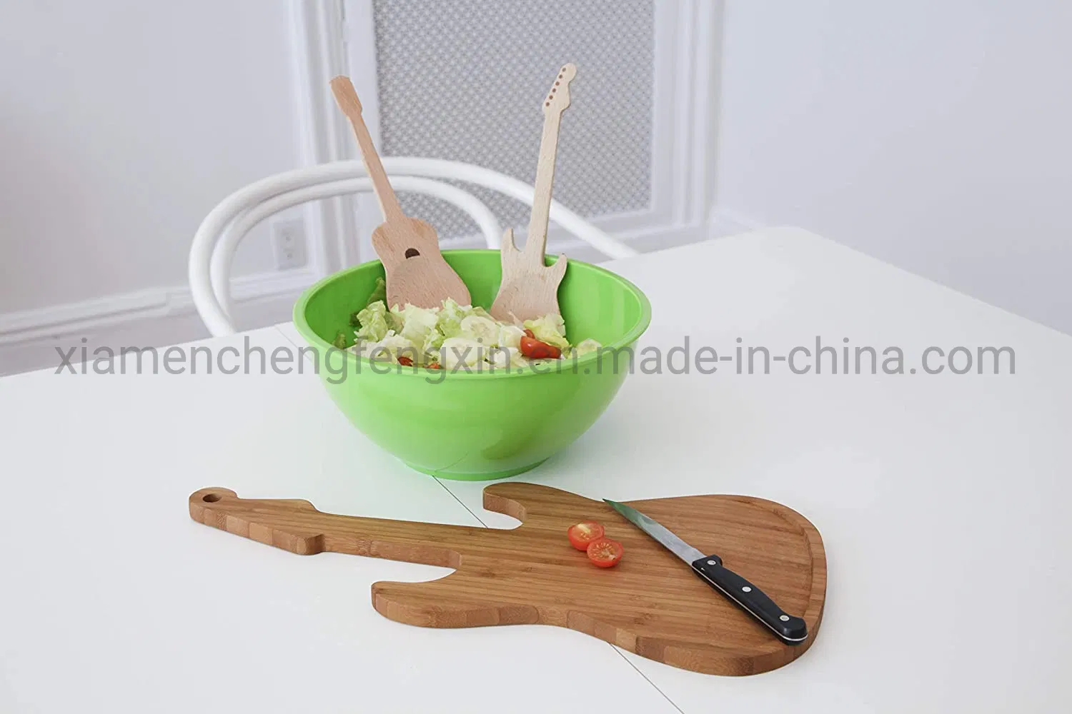 Unique Bamboo Cutting Board in Guitar Design for Music Lovers