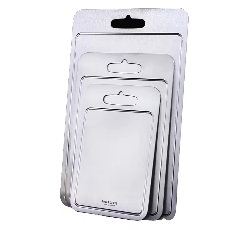 Customized Pure Titanium Cutting Board Outdoor Double-Sided Cutting Board Portable Stainless Steel Cutting Board with Grooves