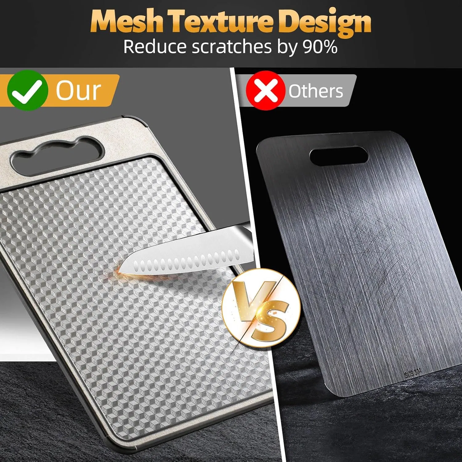 Stainless Steel Cutting Board for Kitchen, Double Sided Non-Slip Scratch-Resistant Mesh Design