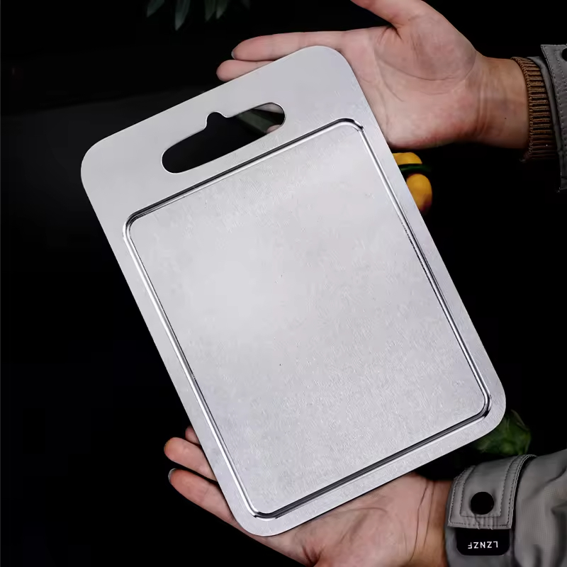 Customized Pure Titanium Cutting Board Outdoor Double-Sided Cutting Board Portable Stainless Steel Cutting Board with Grooves
