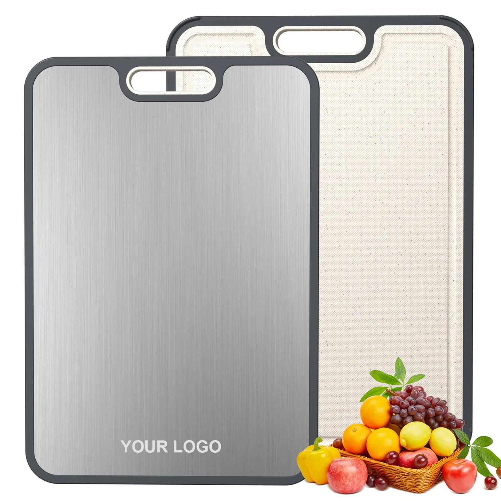 Kitchen Food-Grade Pure Titanium Cutting Board Double Sided 15\"X10\" Easy Clean Large Size for Wheat Straw PP Chopping Blocks