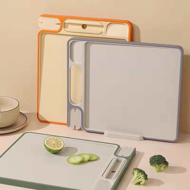 4 in 1 Multifunctional Durable Plastic Kitchen Chopping Board BPA Free Double-Sided Cutting Board with Grinding Knife