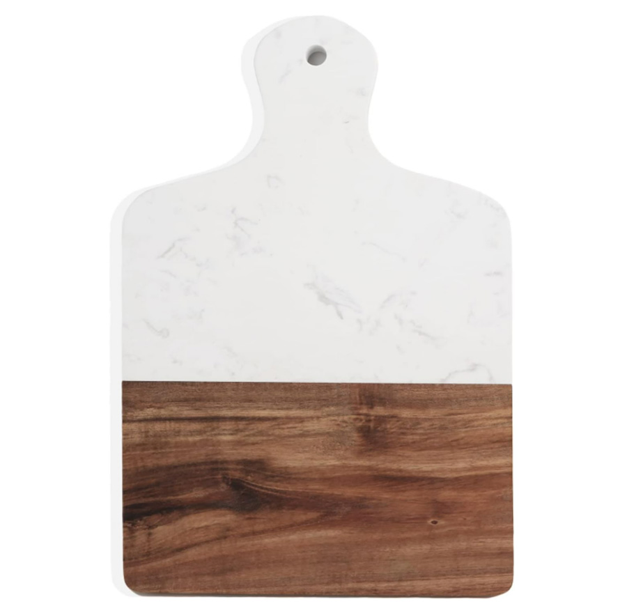 Marble and Natural Wood Cutting Board for Steak Fruits with Handle