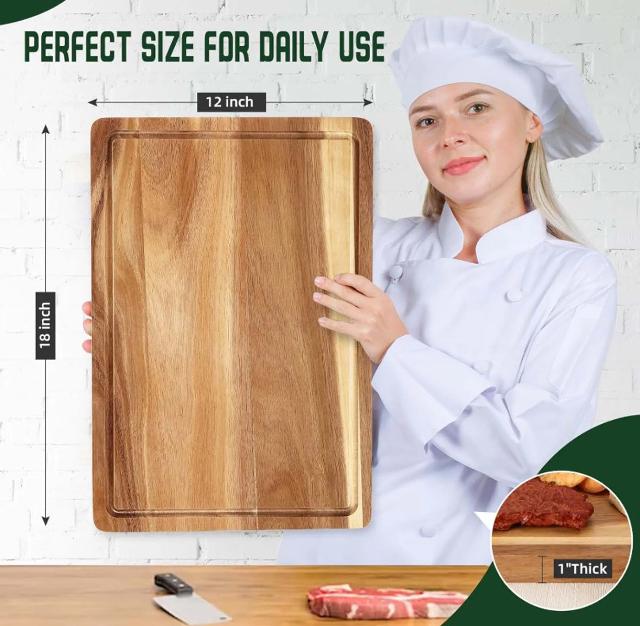 Extra Large 18X12 Acacia Wood Cutting Board with Deep Juice Grooves