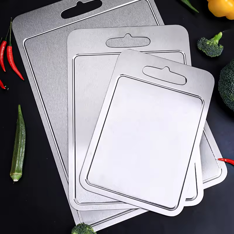 Customized Pure Titanium Cutting Board Outdoor Double-Sided Cutting Board Portable Stainless Steel Cutting Board with Grooves