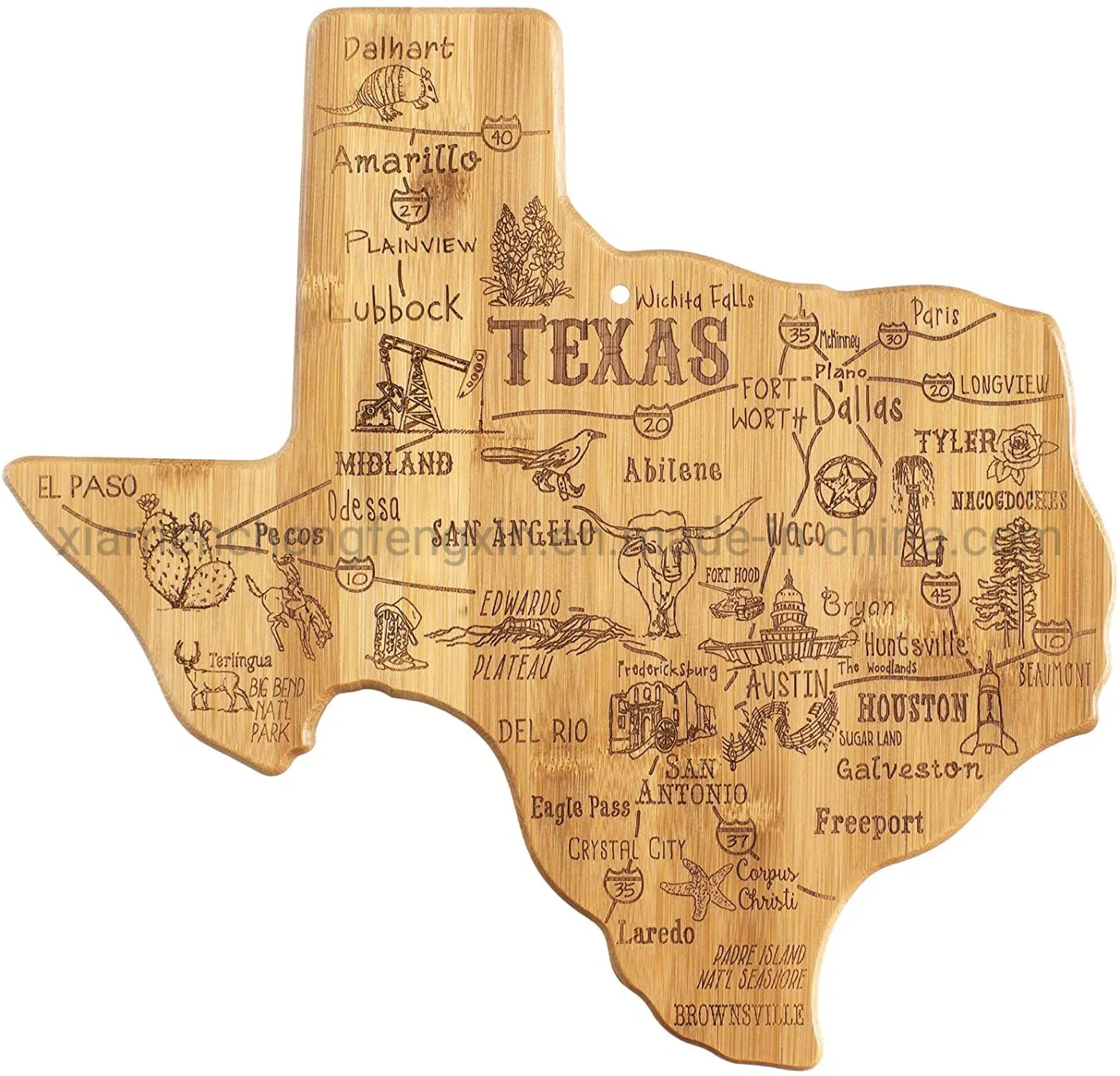 Totally Bamboo Destination Texas State Shaped Serving and Cutting Board, Includes Hang Tie for Wall Display