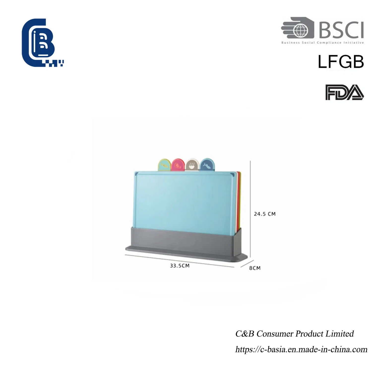 Heavy-Duty 4-Piece Index-Coded Plastic Kitchen Vegetable Cutting Board with Stand