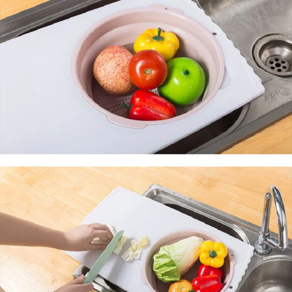 Over-The-Sink Chopping Board with Removable Folding Wash Drain Colander Esg16435