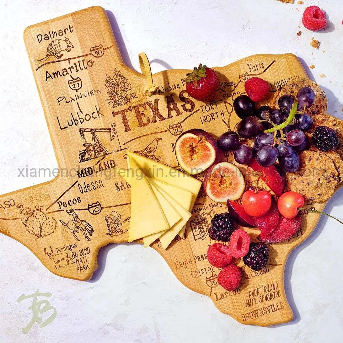 Totally Bamboo Destination Texas State Shaped Serving and Cutting Board, Includes Hang Tie for Wall Display