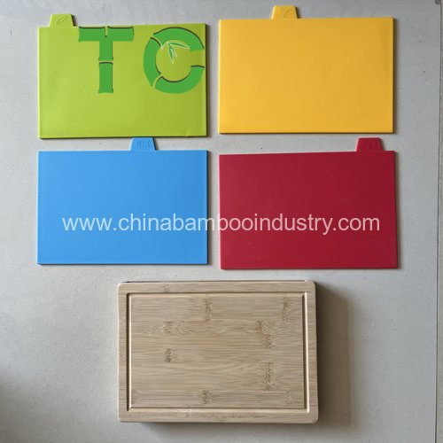 Bamboo Wood Cutting Board Set with 4 Color-Coded Flexible Cutting Mats Chopping Board with Removable PP Cutting Mats