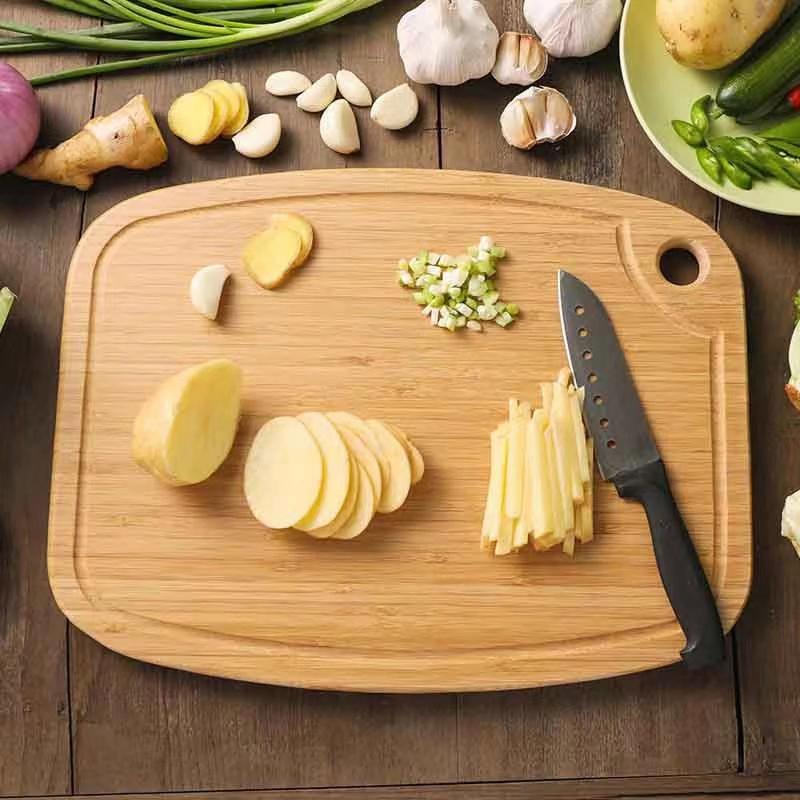 Bamboo Cutting Board Set Organic Wooden Cutting Board for Kitchen Durable &amp; Easy Grip Hanging Handles Easy to Clean