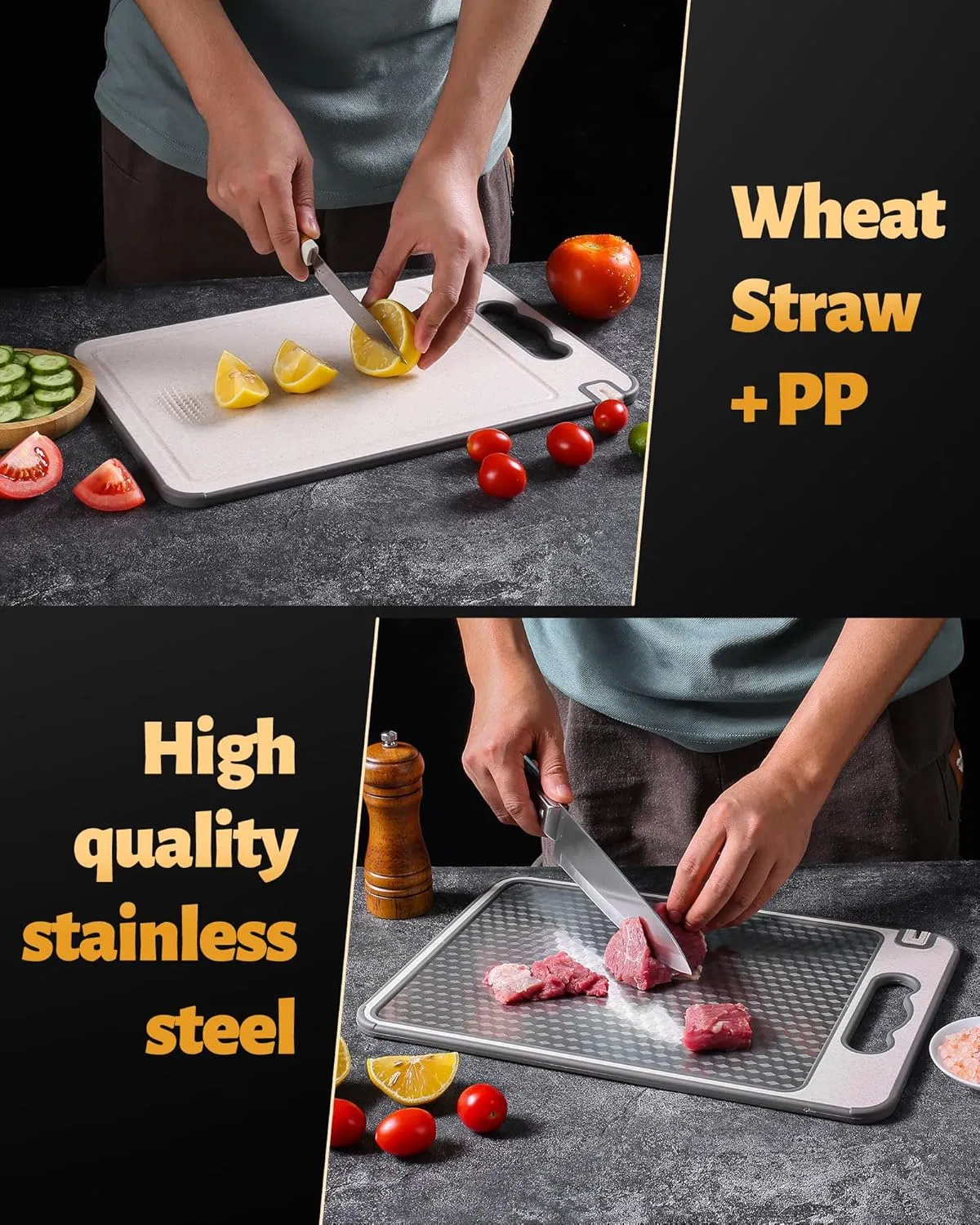 Stainless Steel Cutting Board for Kitchen, Double Sided Non-Slip Scratch-Resistant Mesh Design