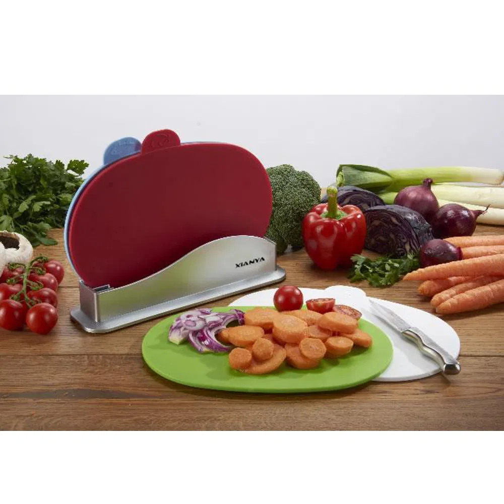 4 Color-Coded Index Cutting Board Set with Stand