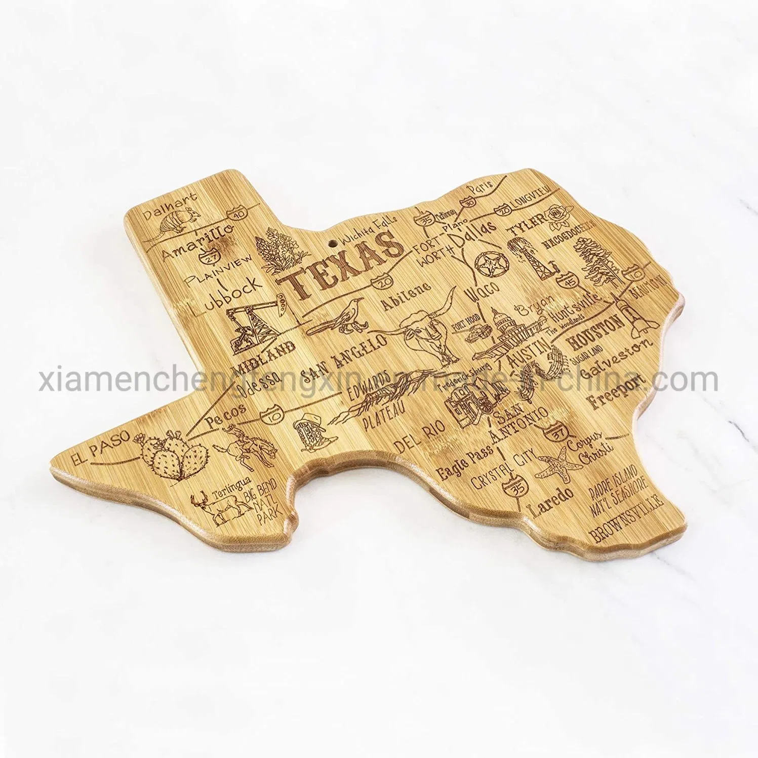 Totally Bamboo Destination Texas State Shaped Serving and Cutting Board, Includes Hang Tie for Wall Display