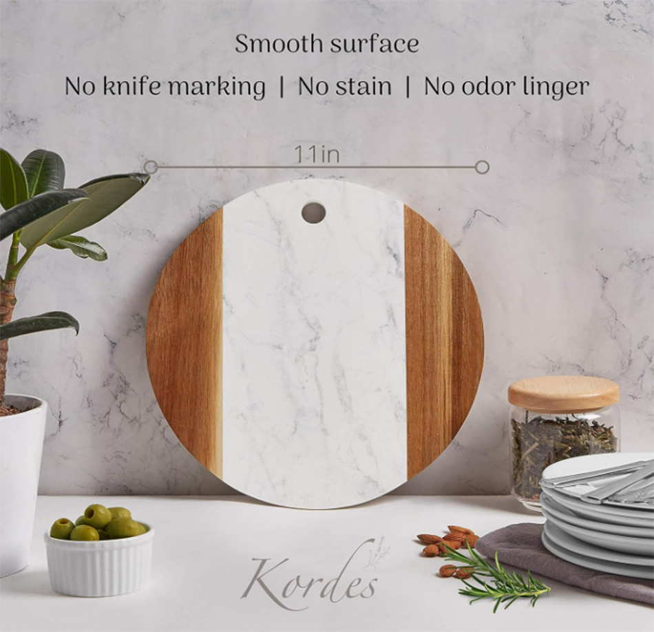 12" Round Marble Cheese Cutting Board with Acacia Accent