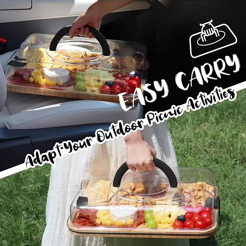 Travel Portable Bamboo Wood Cutting Board with Compartments and Clear Locking Lid for Charcuterie Snacks Serving Cheese Board