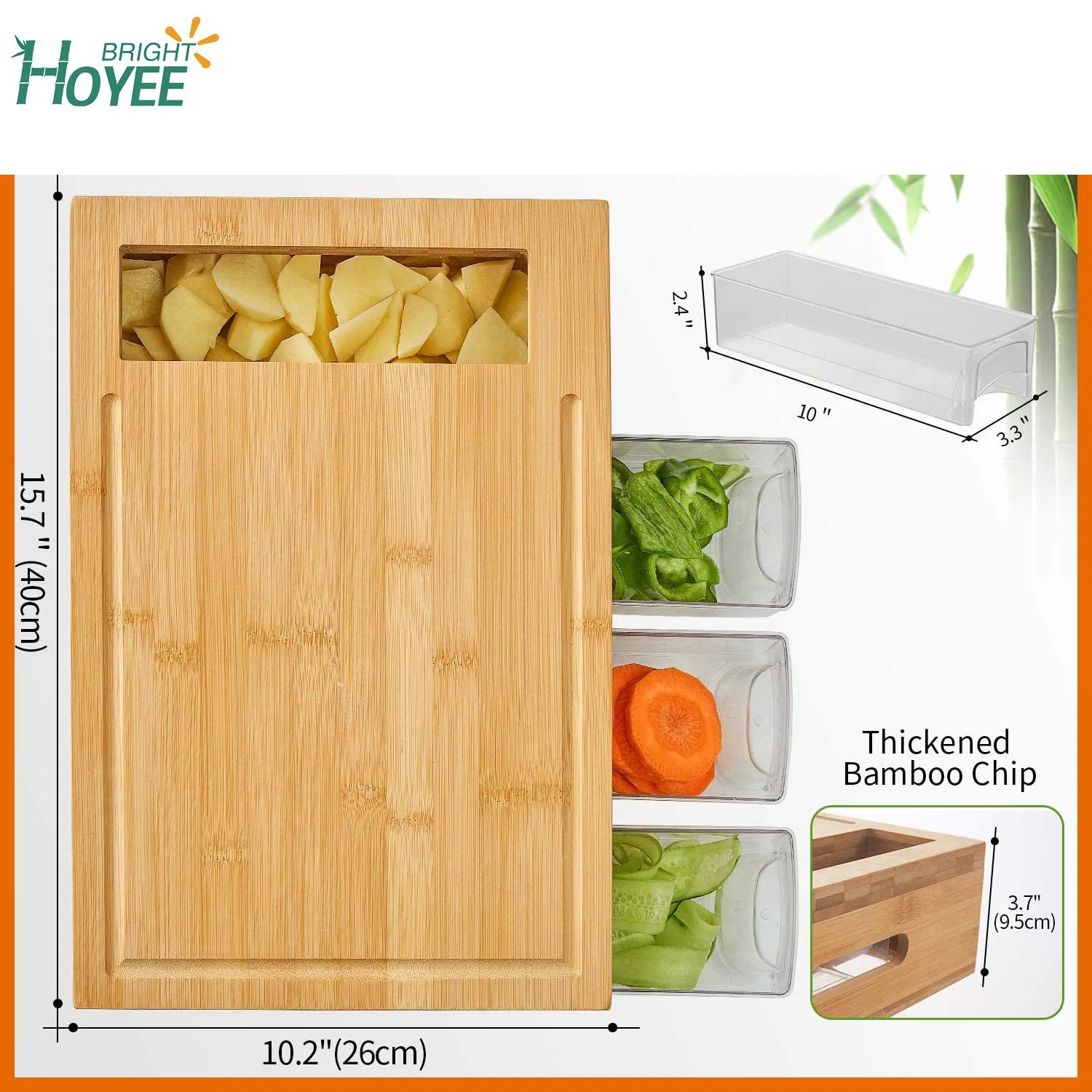 Bamboo Cutting Board with 4 Containers Large Chopping Board with Juice Grooves Easy-Grip Handles