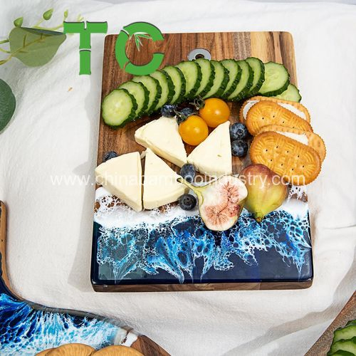 Acacia Wood and Resin Charcuterie Board Small Bar Cutting Board Kitchen Serving Board Reversible Cutting Board