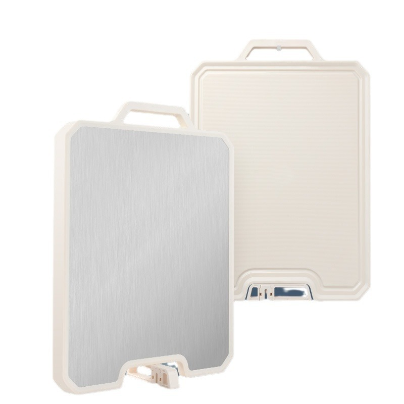 Kitchen Reversible Stainless Steel and Plastic Dual-Material Standing Cutting Board with Multi Sizes