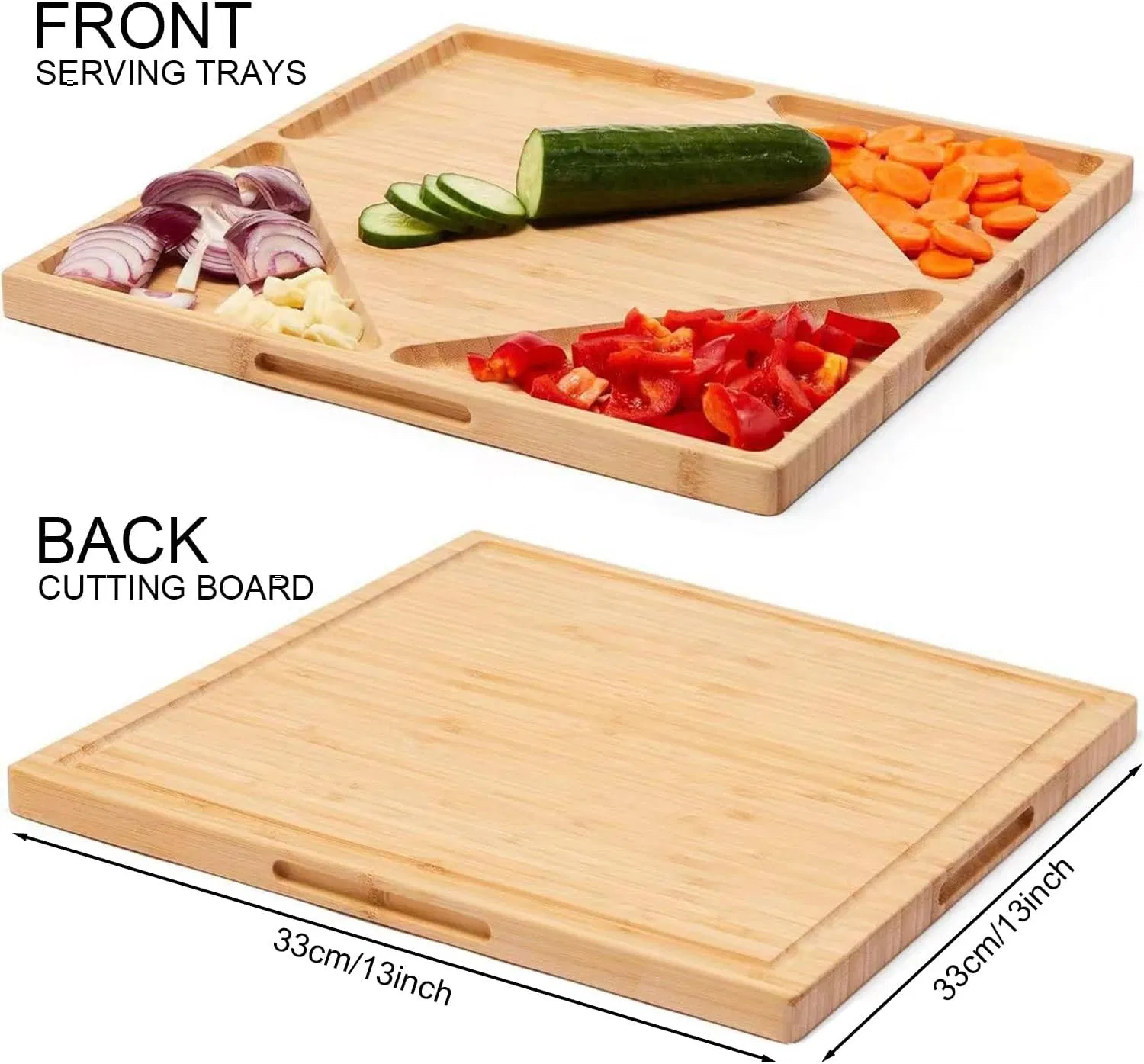 Cheese Board &amp; Serving Platter, Reversible Wooden Cutting Board for Kitchen