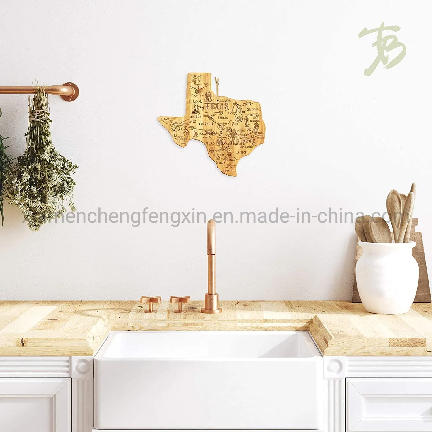 Totally Bamboo Destination Texas State Shaped Serving and Cutting Board, Includes Hang Tie for Wall Display
