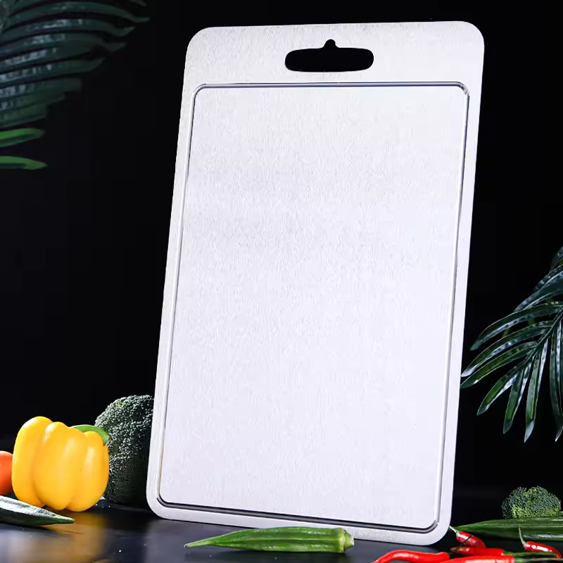 Customized Pure Titanium Cutting Board Outdoor Double-Sided Cutting Board Portable Stainless Steel Cutting Board with Grooves