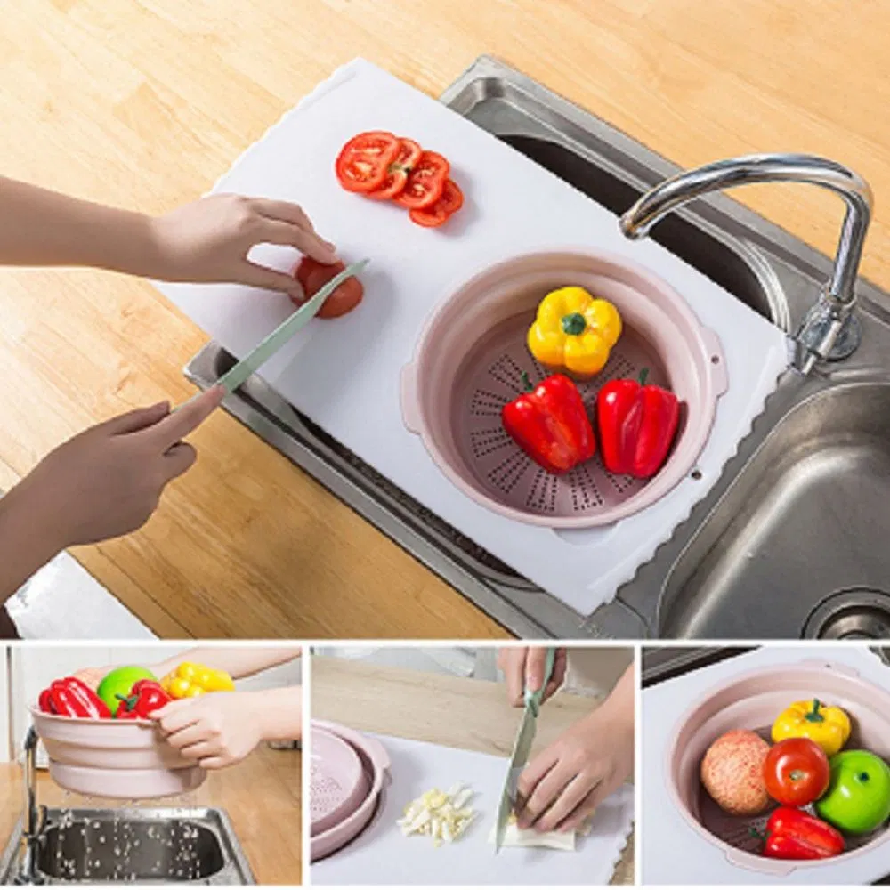 Over-The-Sink Chopping Board with Removable Folding Wash Drain Colander Esg16435