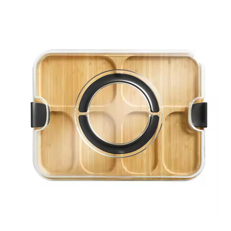 Travel Portable Bamboo Wood Cutting Board with Compartments and Clear Locking Lid for Charcuterie Snacks Serving Cheese Board