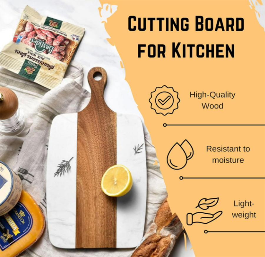 Non-Slip Acacia Wood and Marble Cutting Board