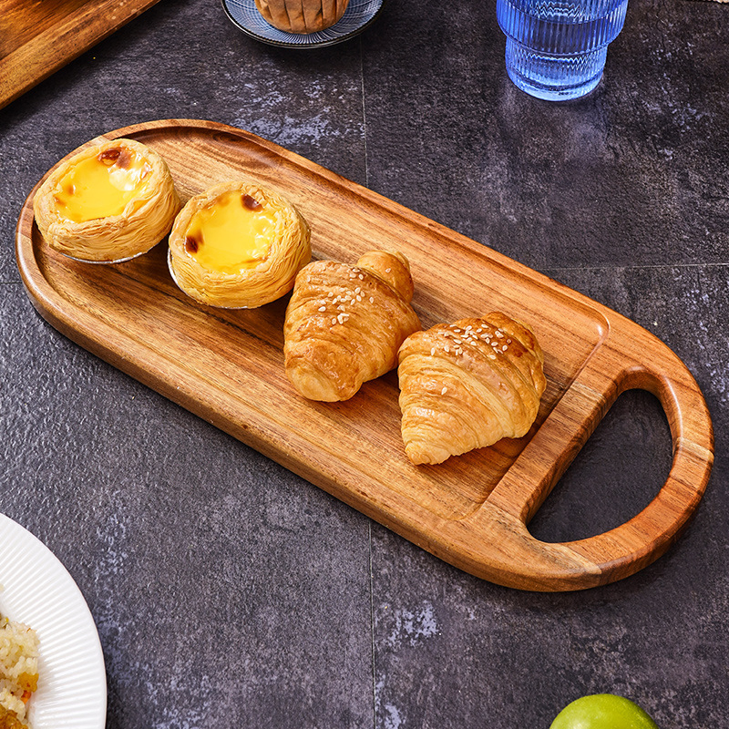 Stylish Acacia Wood Serving Tray with Comfortable Grip Handles