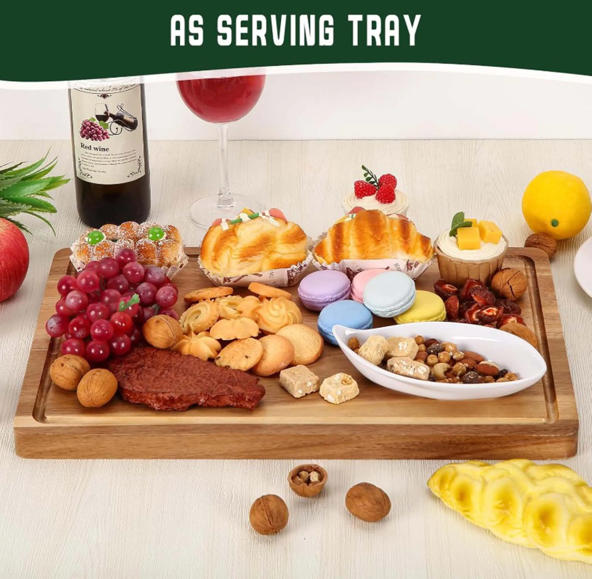 Extra Large 18X12 Acacia Wood Cutting Board with Deep Juice Grooves