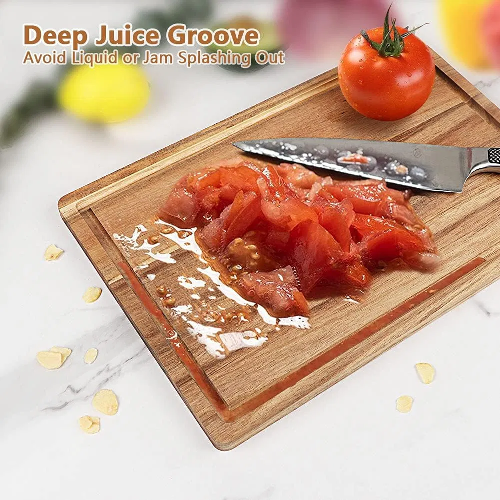3PCS Acacia Chopping Board Set Wood Cutting Board with Juice Groove for Kitchen Meat Vegetable