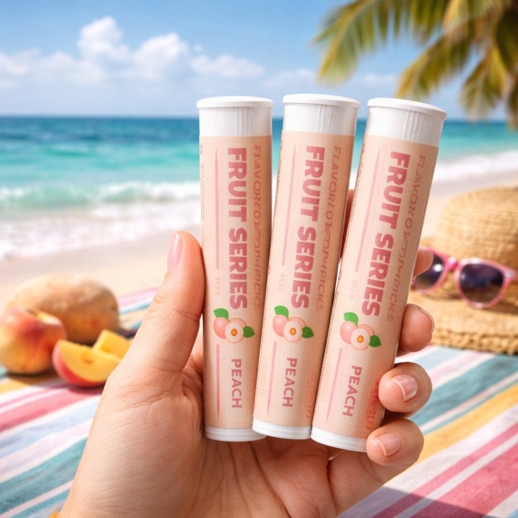 Peach Flavored ToothpicksFully Biodegradable, a Guilt-free Alternative to Plastic Toothpicks or Disposable Vapes.