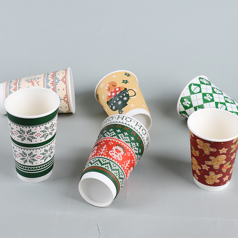 Custom Double Wall Disposable Coffee Cups New Arrival for Christmas Party