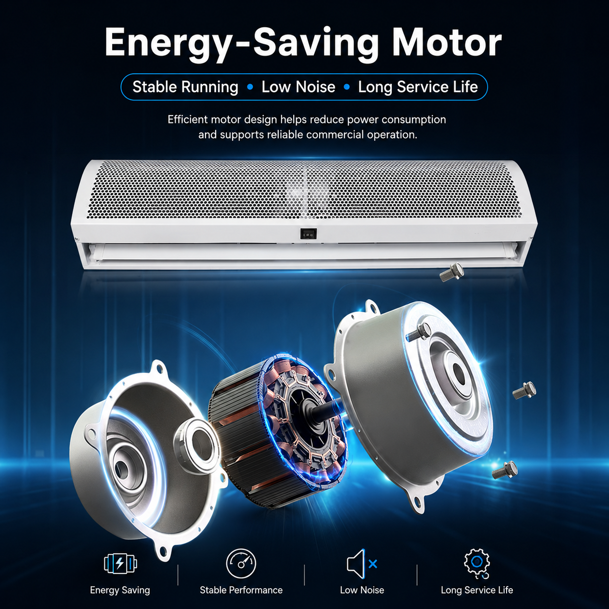 Commercial Air Curtain Door Air Barrier Cross Flow Fan Slim Full Metal Housing For Shop Restaurant Hotel Entrance