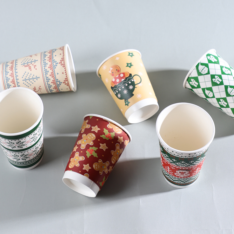 Custom Double Wall Disposable Coffee Cups New Arrival for Christmas Party