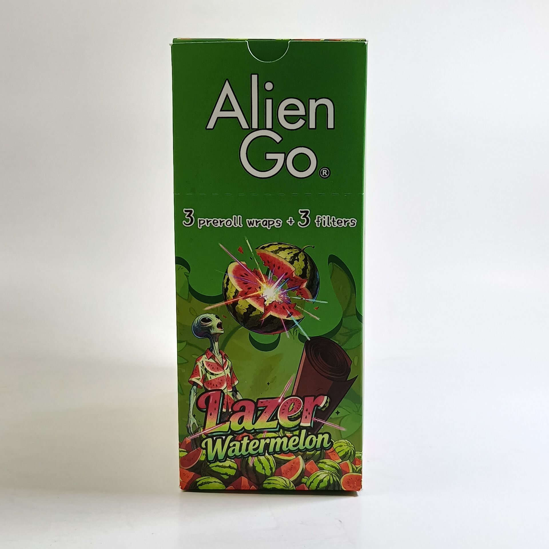 Alien Go New Watermelon Flavor Paper Tips Custom Logo Zipper Mylar Bags Cone Piece And Stem Pre Roll For Smoking