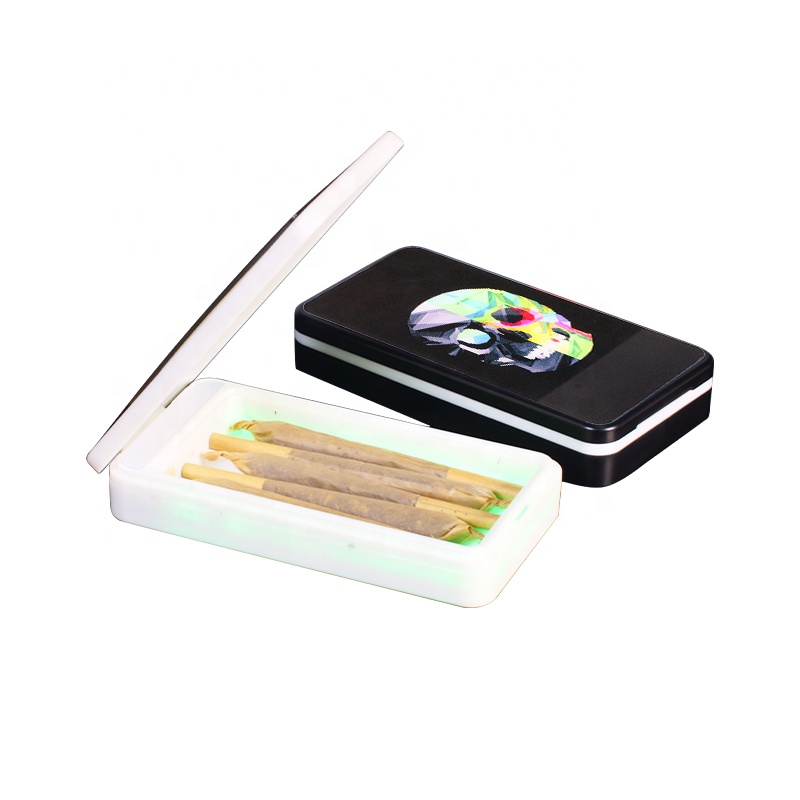 WOWO TECH Private Label Flip Open Storage Box for Cigarettes Portable LED Light USB Rechargeable Flameless Cigarette Case