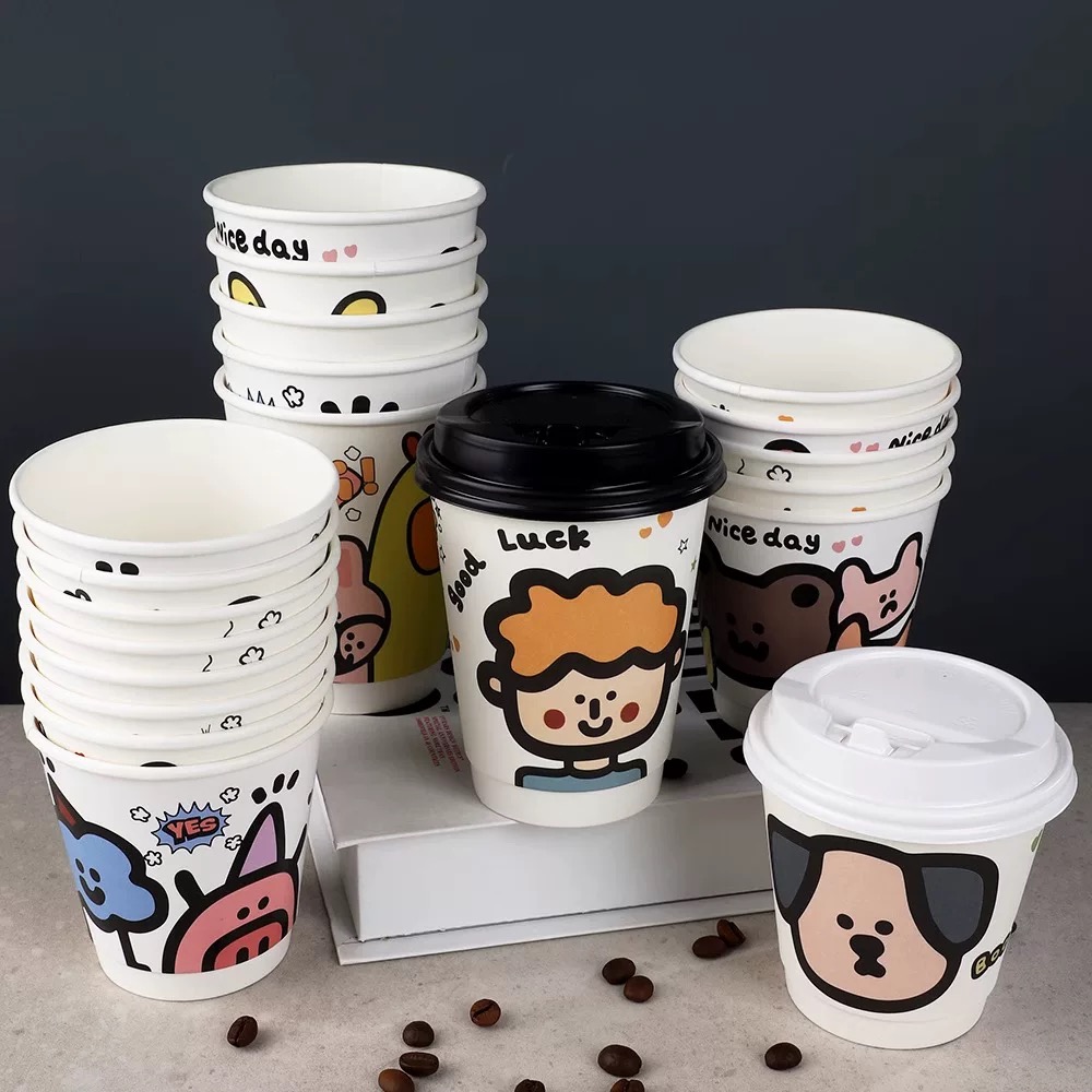 Embossing Double Wall Disposable Custom Printed 8oz 12oz 16 oz Personalized Printing Coffee Bubble Tea Cups with Lid