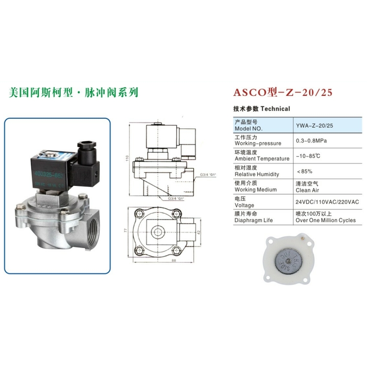 Factory Supply Bag Filter Dust Collector Electromagnetic Diaphragm Air Pushing Pulse Valve Jet Solenoid Valve 24AC 220VAC