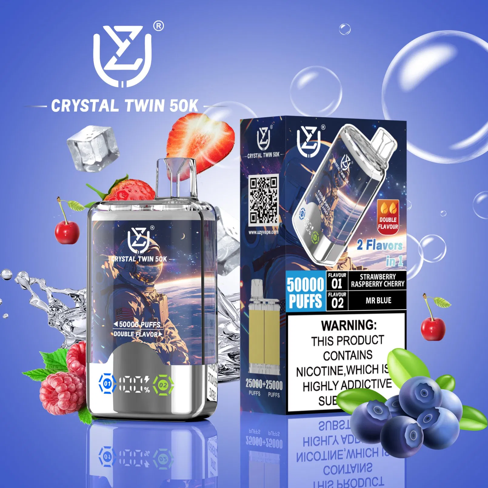 Updated Design Top Tier Uzy Crystal Twin 50000 Puffs Great Value Electronic Cigarette Device