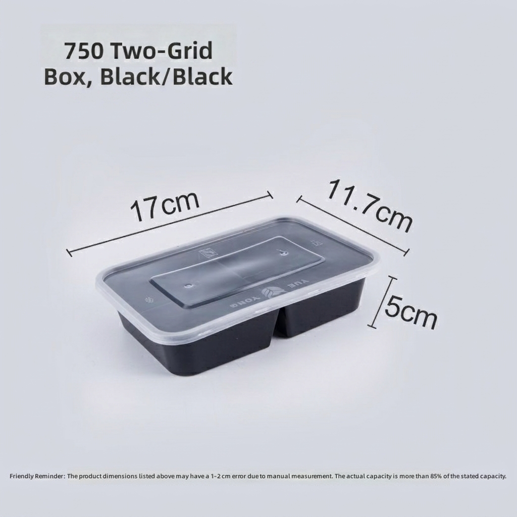 Eco-friendly 750ml PP 2 Compartment Takeaway Box Microwave Safe Disposable Plastic Food Packaging Container Box