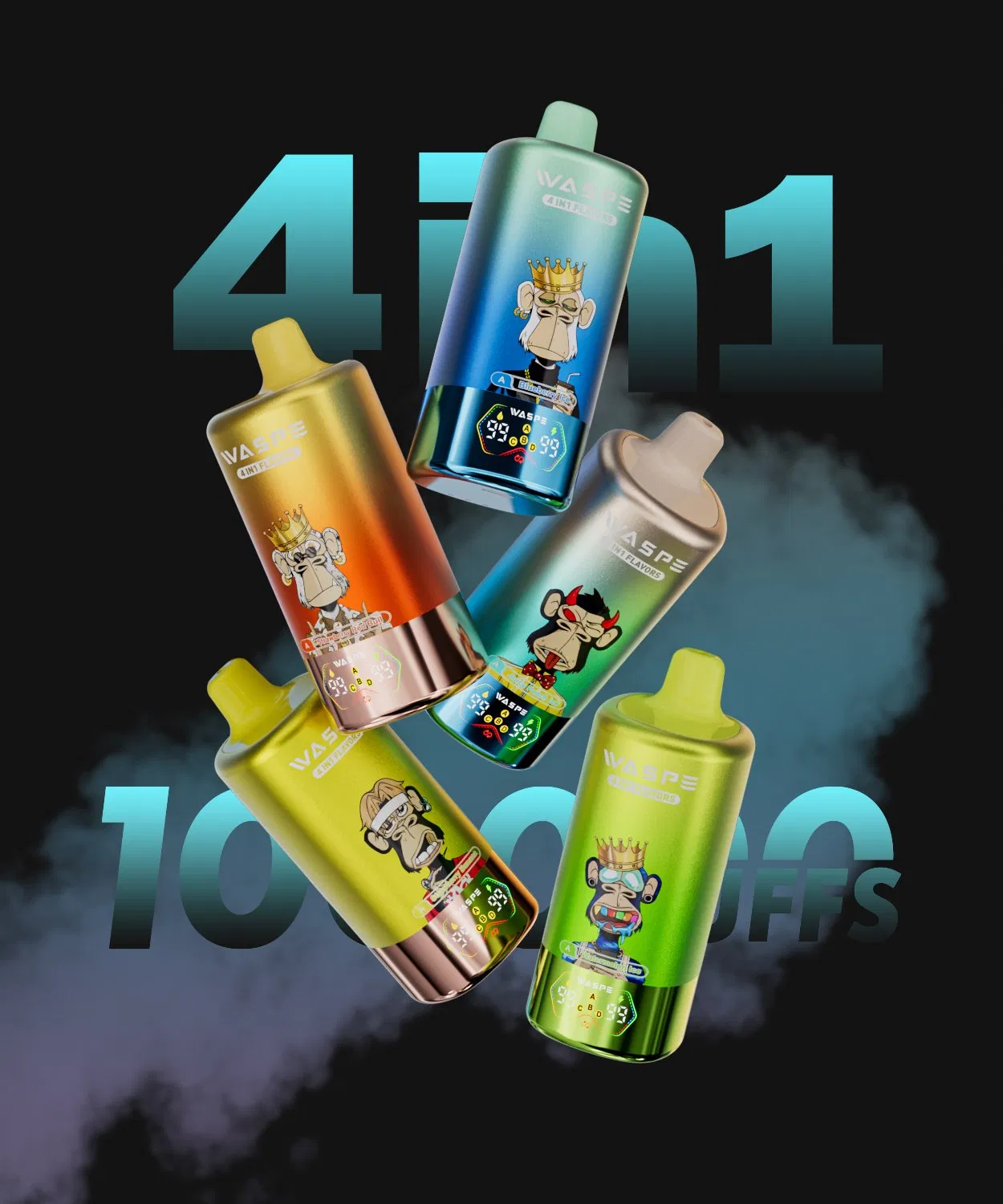 Waspe Vape 100K 80K 60K 40K Puffs Rechargeable Disposable E-Cigarette Pen 4 Flavors Vaper Pod Device EU Stock for Germany Spain Market
