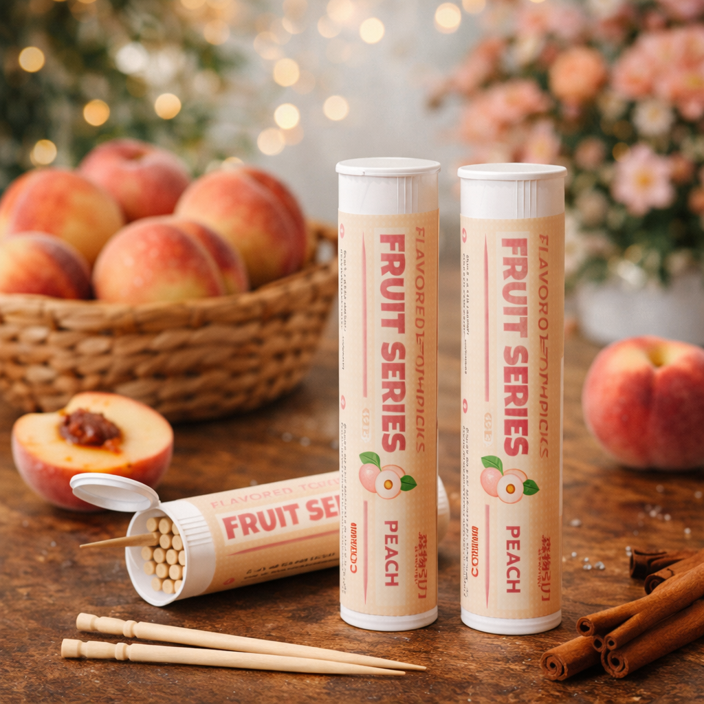 Peach Flavored ToothpicksFully Biodegradable, a Guilt-free Alternative to Plastic Toothpicks or Disposable Vapes.