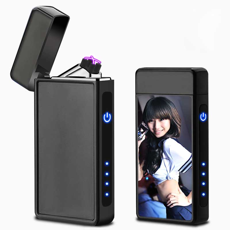 Modern Design Grooved Patch Thermal Transfer Rechargeable Arc Lighter Windproof Electronic Cigarette with Gift