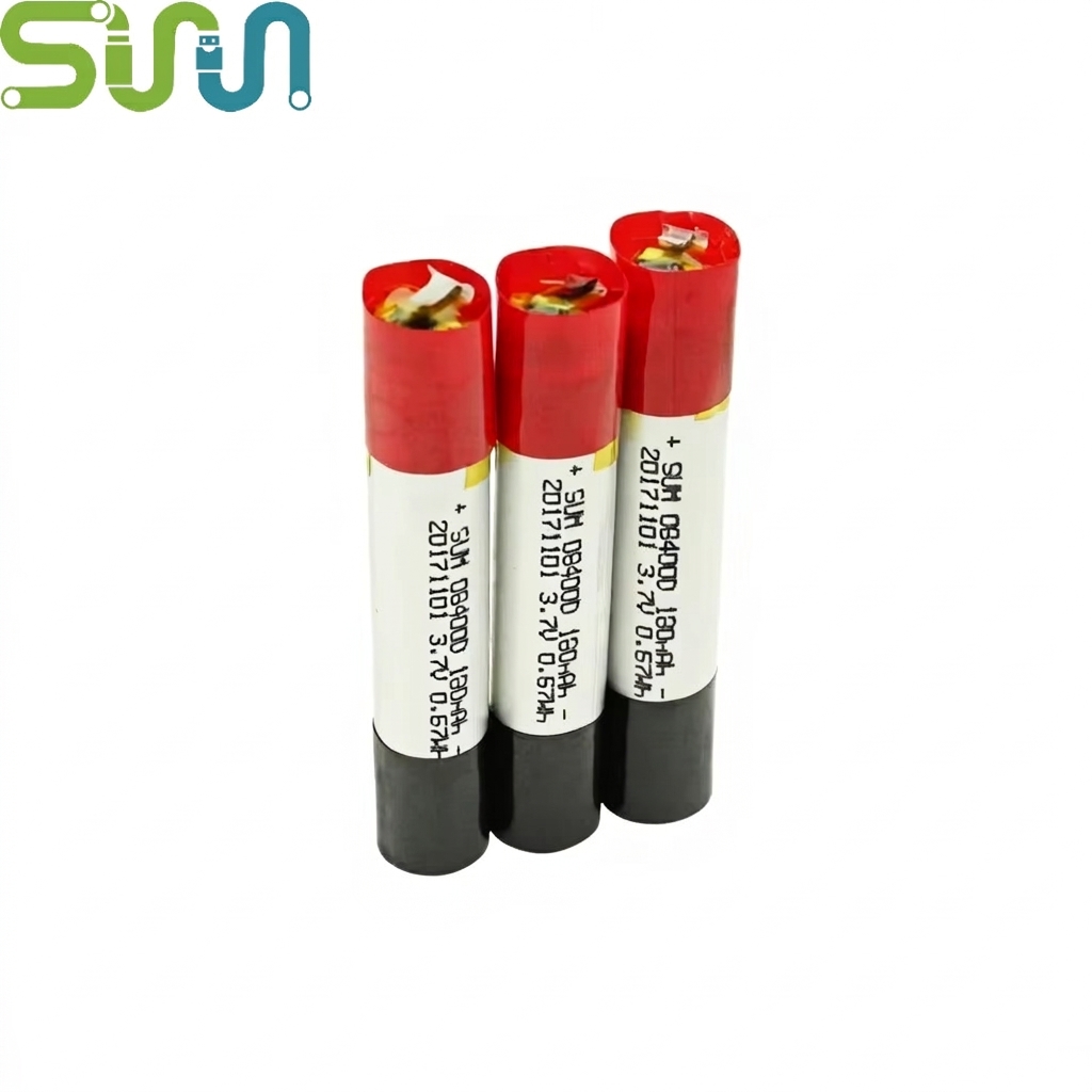 Customizable Cylindrical Polymer Lithium Battery SUM08400D-180mAh Suitable for E-cigarettes and Beauty Devices