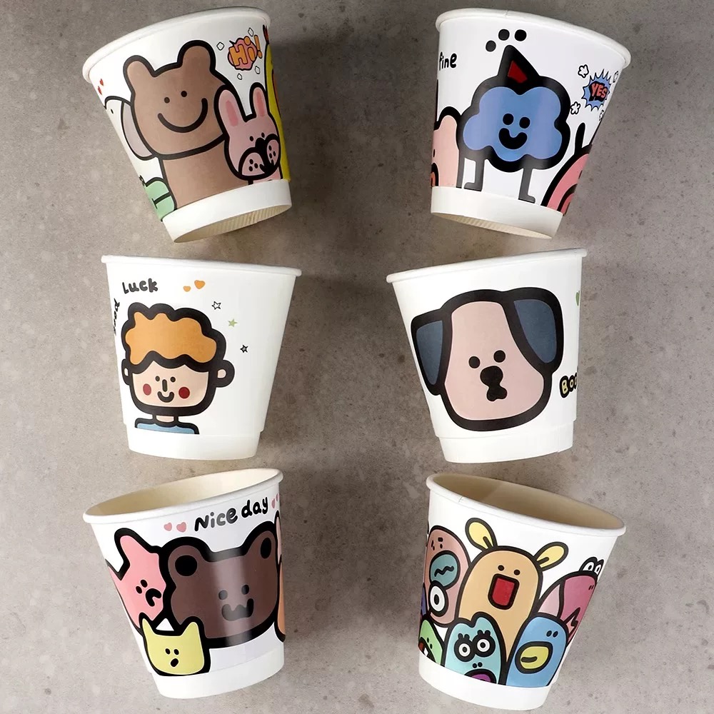 Embossing Double Wall Disposable Custom Printed 8oz 12oz 16 oz Personalized Printing Coffee Bubble Tea Cups with Lid