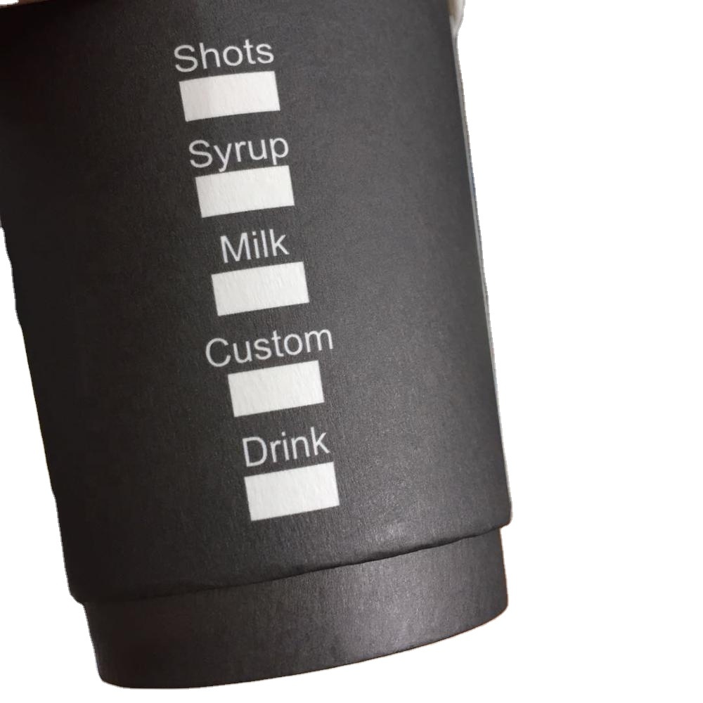 Disposable All Black Inside Sleeve Compostable Branded Custom logo Stamping Double Wall Coffee Paper Cups with Lids