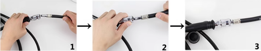 Connection method of demand valve quick connector and medium pressure pipe