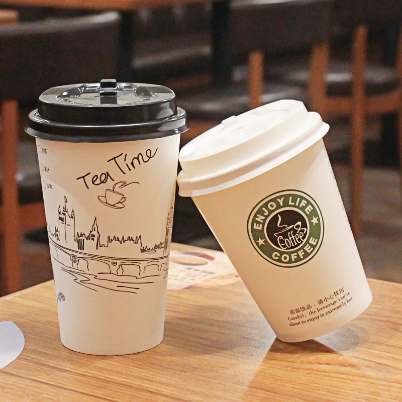 Disposable Double Wall Single Wall 8 12 16 22oz Custom logo Juice Drink Boba Bubble Milk Tea Hot Coffee Paper Cups with Lid